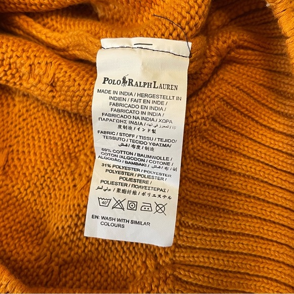 Womens Orange Polo Ralph Lauren Chunky Cable Knit Turtleneck Sweater - Medium - Picture 11 of 11